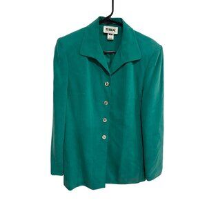 Vintage SILX Womens Button Up Teal Silk Blazer Size 8 Classic Retro